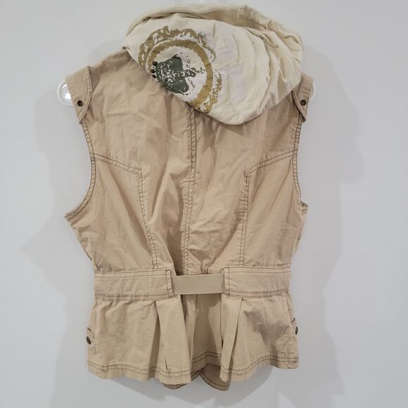 Vintage Y2K Plugg Womens Jacket Size Large Vest Khaki Hooded Buckle Hip Hop - Picture 3 of 6